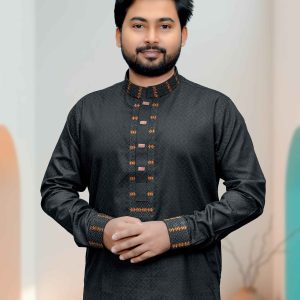 ৩৮–৫৪ সাইজ: প্রিমিয়াম ব্ল্যাক কাফ হাতা পাঞ্জাবি