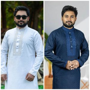 ১৬–৩৬ সাইজ: প্রিমিয়াম পাঞ্জাবী সাদা/নেভী ব্লু